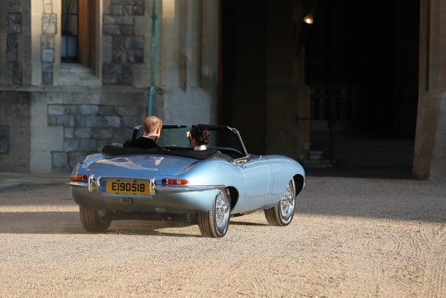 Prince Harry, Duke of Sussex, and his new bride, the Duchess of Sussex, leave Windsor Castle after their wedding to attend an evening reception at Frogmore House, hosted by the Prince of Wales, on May 19, 2018, in Windsor, England.